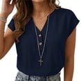thumbnail image 5 of Hurxie Womens Tops Trendy V Neck Button Down Short Sleeve Tshirts Business Casual Basic Tee Loose Fit Navy,M, 5 of 6
