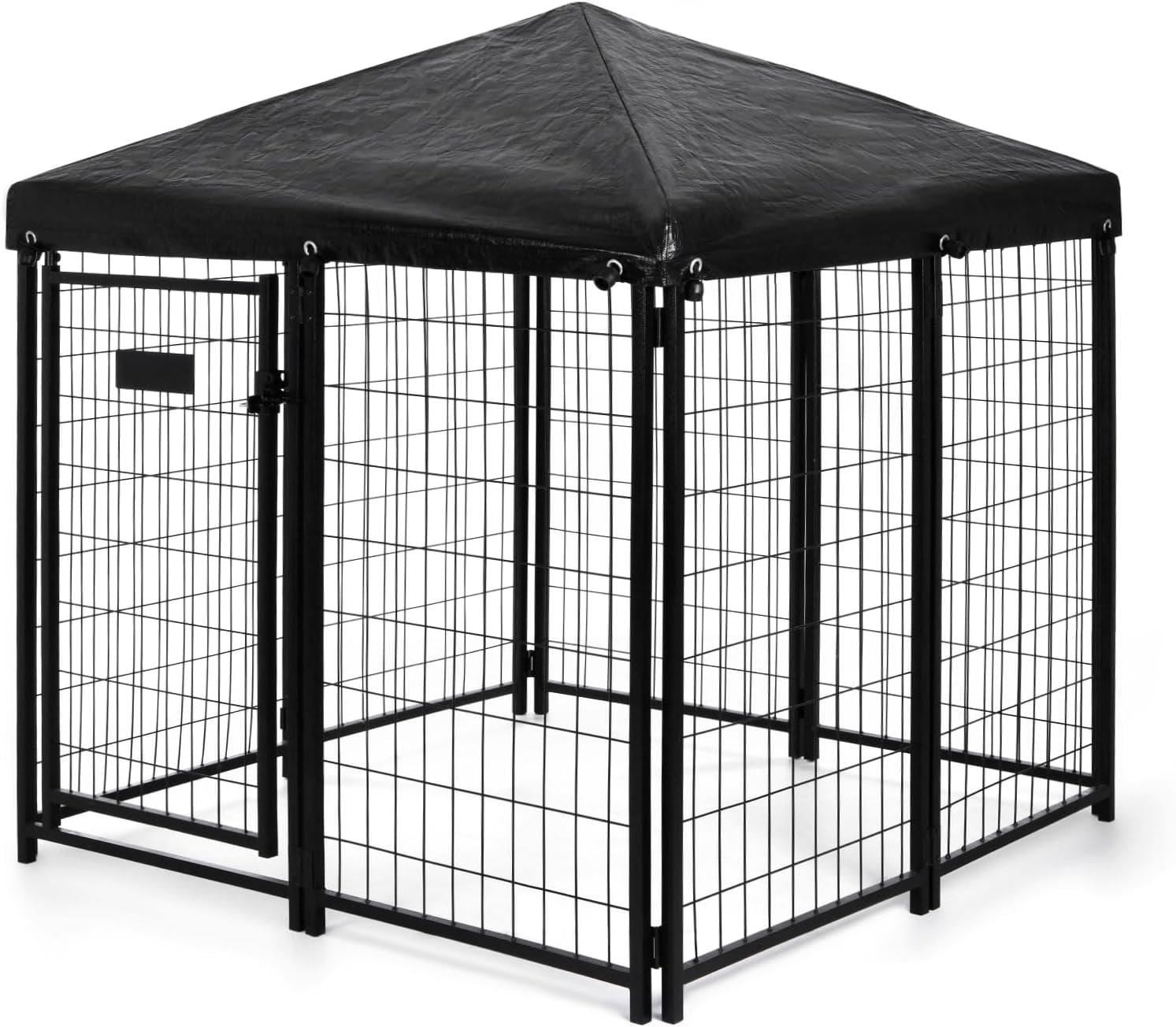 Abba Patio Outdoor Dog Kennel 4ft x 4ft x 4.8ft w/ Waterproof Cover and Lockable Gate, Black