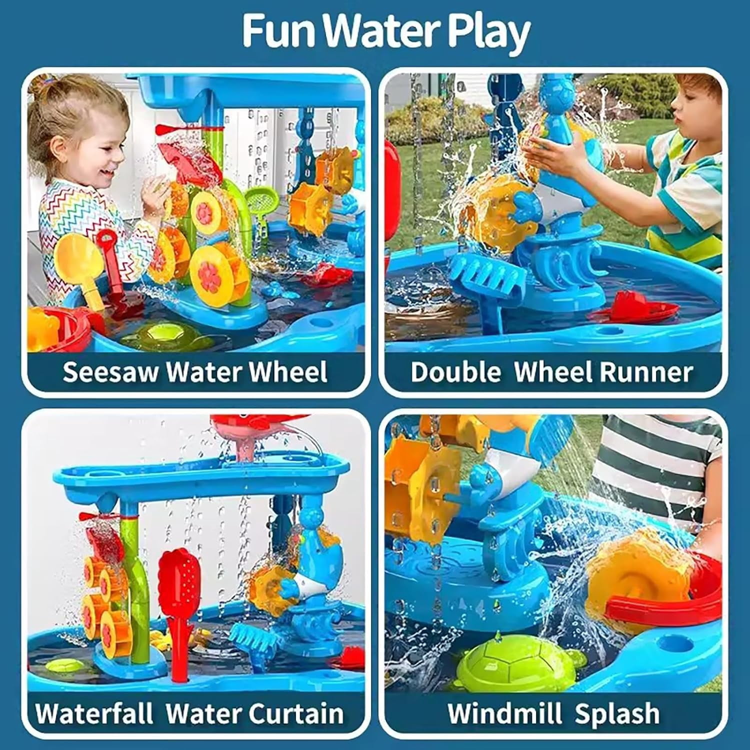 Water Table with Chair – 3-Tier Sand Water Sensory Table Toys for Toddlers & Kids Ages 3-8, Outdoor Backyard & Beach Play, Ideal Gift for Boys & Girls