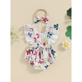 thumbnail image 4 of Bagilaanoe Newborn Baby Girl Summer Rompers Flower Print Fly Sleeve Bodysuits + Hairband 3M 6M 12M 18M Infant One Piece Jumpsuit, 4 of 6