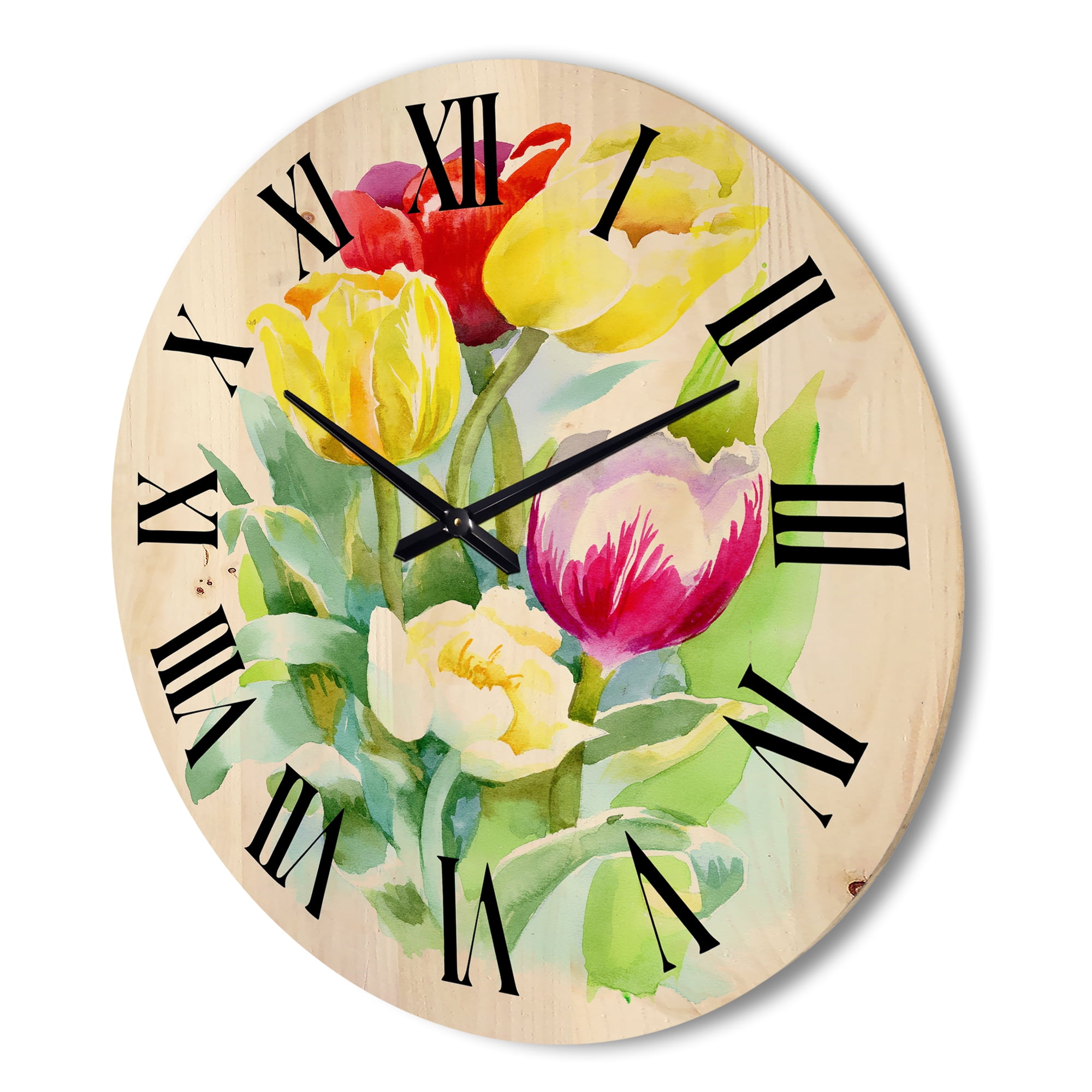 Designart 'Bouquet of Red and White Tulips' Traditional Wood Wall Clock