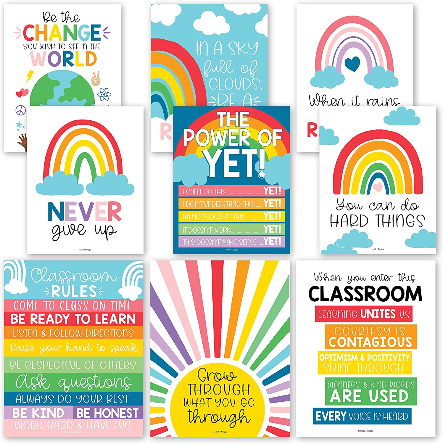 9 Rainbow Classroom Decor Signs - Welcome Sign For Classroom