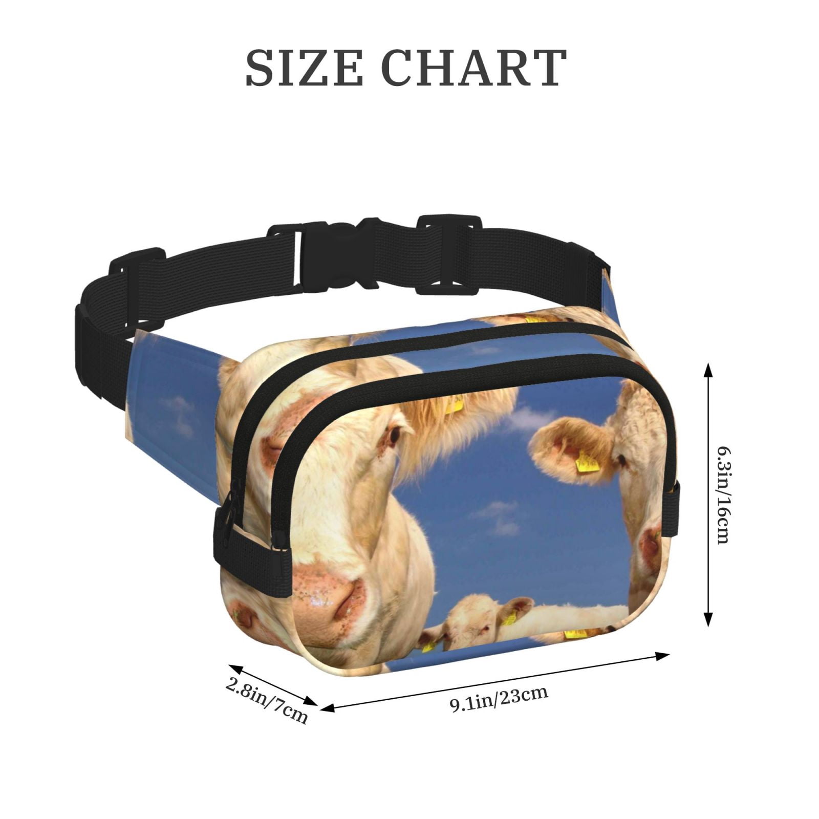 Picia Cows Cattles Print Square Double-Layer Waist Bag Mini Adjustable Waist Belt Bag Exercise Running Travel Hiking