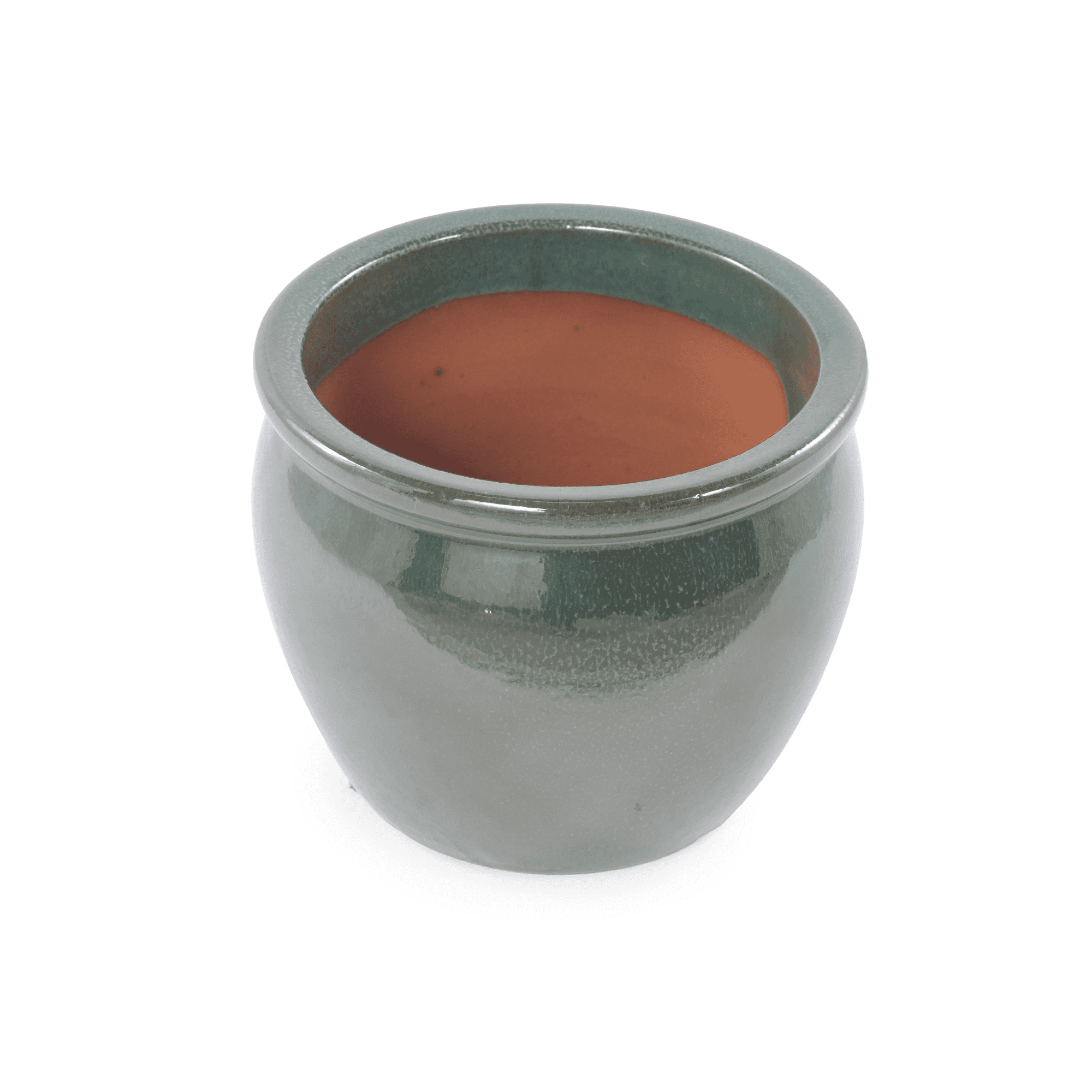 mdj pottery Ceramic Plant Pots, 9+11+15 Inches, Set of 3, Drum Shaped Flower Pots with Drainage Hole, Single-Sided Glazed Breathable Planters for Indoor/Outdoor Plants, Dark Green