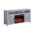 thumbnail image 2 of BELLEZE Barn Door Wood Electric Fireplace TV Stand for TVs up to 65 Inches Open Shelves and Cabinets Media Entertainment Center Console Table - Corin (Light Gray), 2 of 6