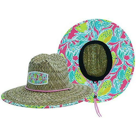 Woman's Sun Hat, Lemon's Straw Hat with Fabric Pattern Print Lifeguard Hat, Beach, Ocean, Pool, Walking, and Outdoor, Summer Hat, Fits All, Malabar Hat Co