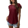 thumbnail image 2 of Ladies Summer T Shirt Fashion Solid Color Round Neck Ruffle Short Sleeve T Shirt Short Sleeve Tee Shirt Women, 2 of 4