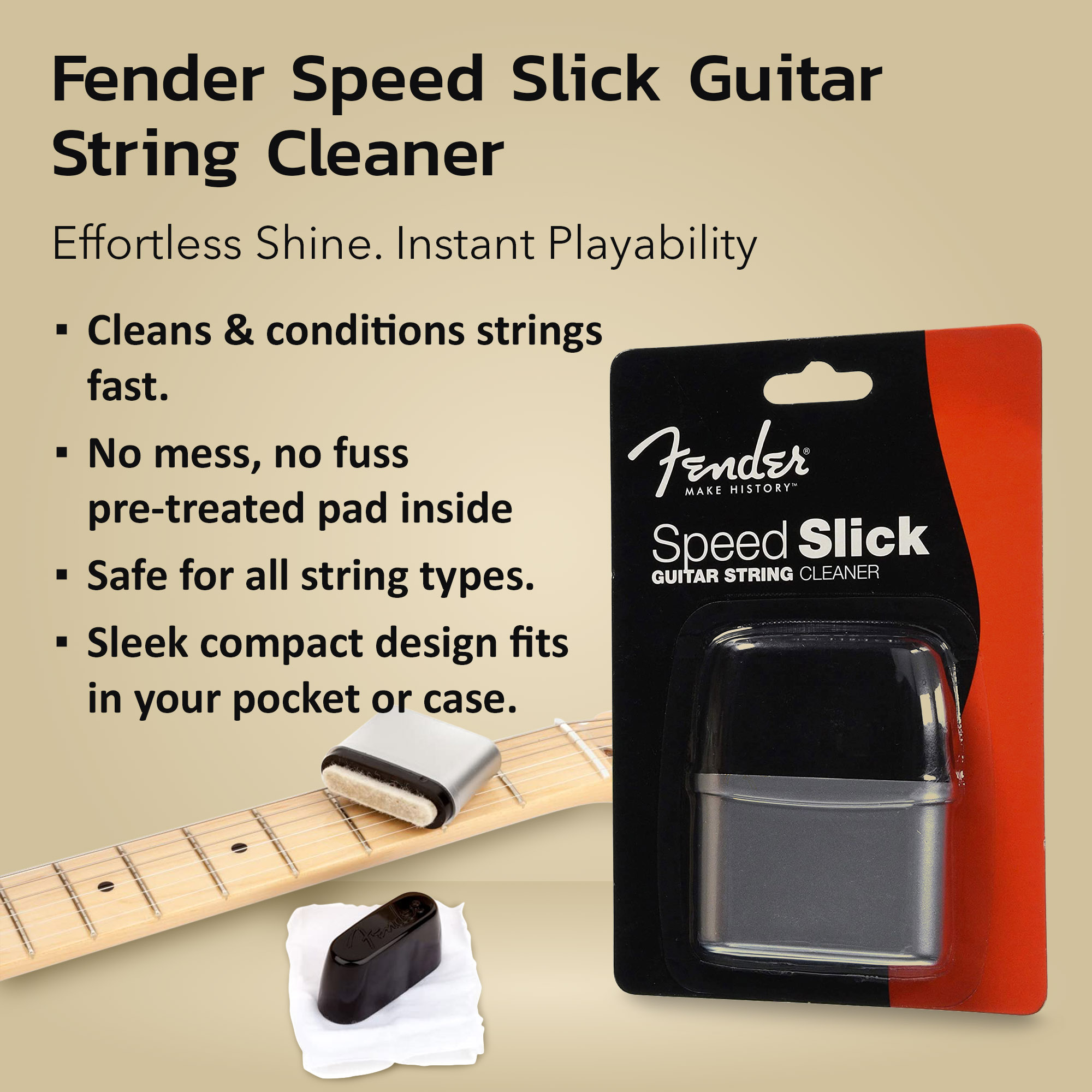 Fender Guitar Super Care Kit Bundle with Custom Shop Deluxe Guitar Care System 4 Pack, Speed Stick String Cleaner, Super-Soft Dual-Sided Microfiber Cloth, and Fender Factory Microfiber Cloth