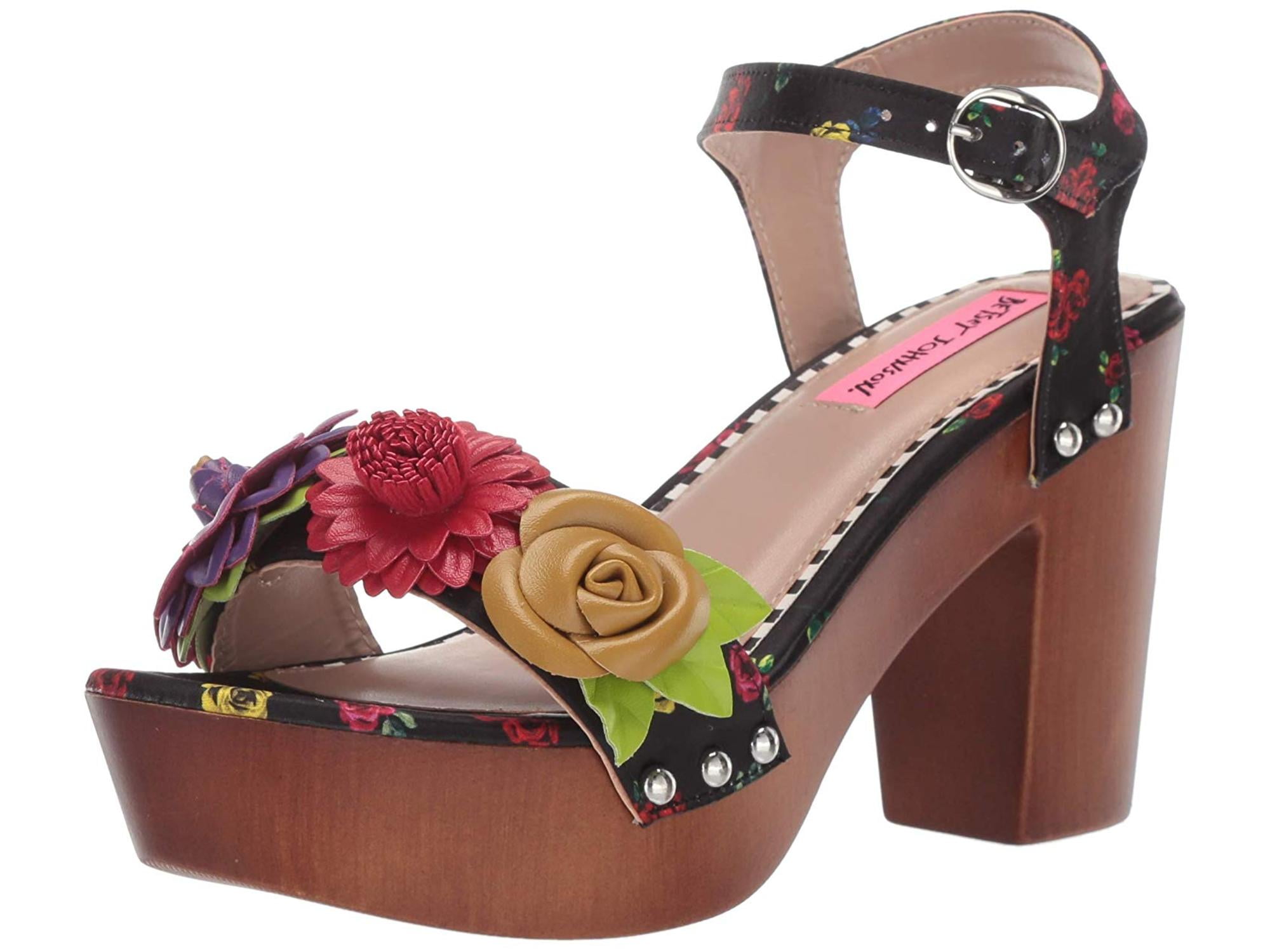 betsey johnson rose flower wood clog sandals