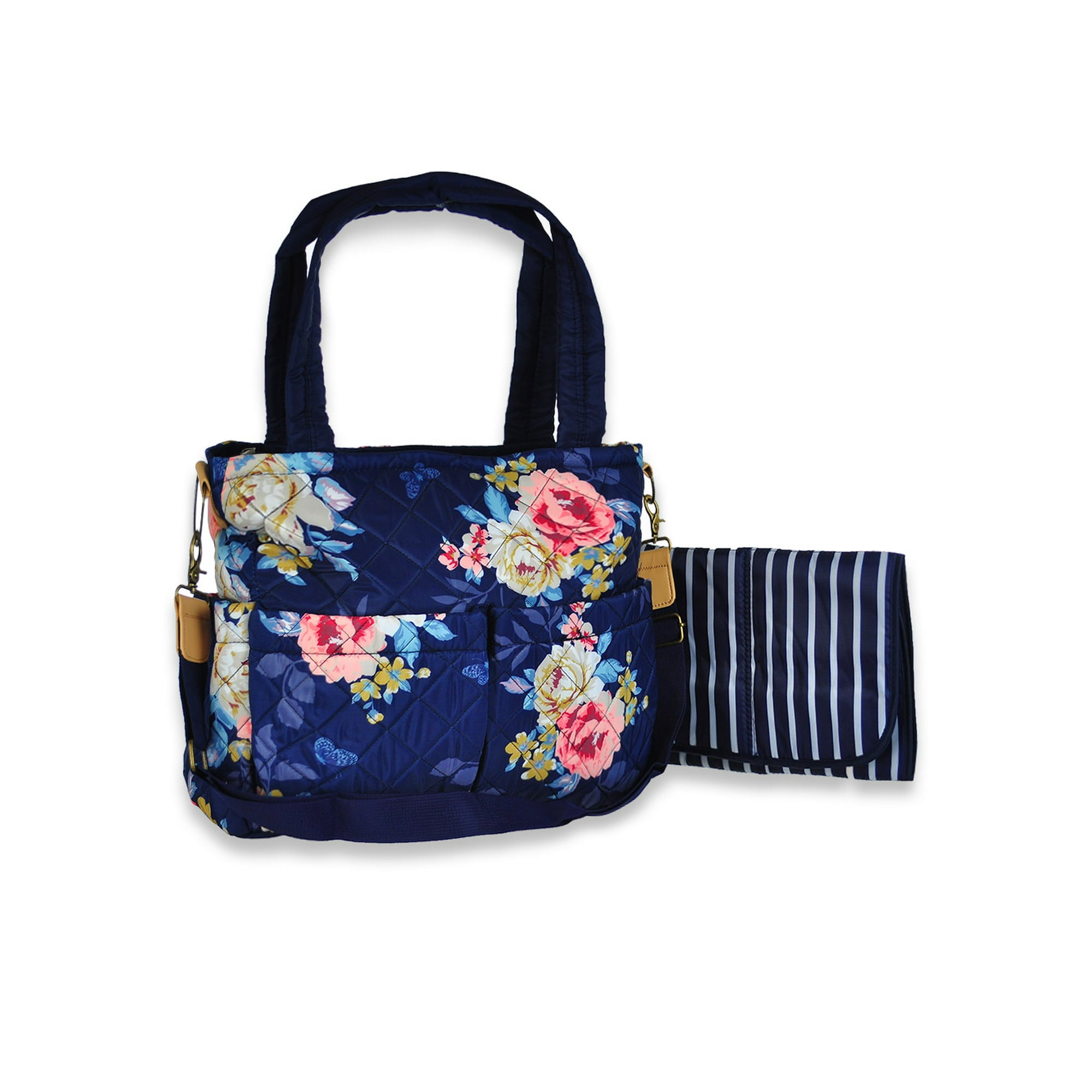 Baby Essentials Quilted Floral Tote With Changing Pad