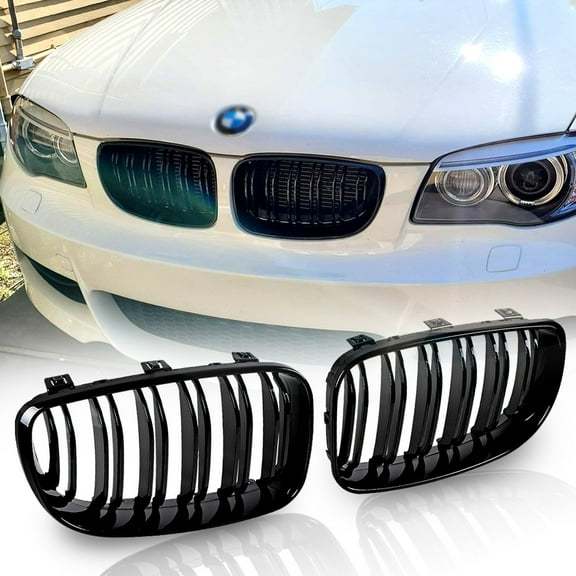 Astra Depot Glossy Black Double Line Front Kidney Grille Grill for BMW E81 E87 E82 E88 120i 128i 130i 135i