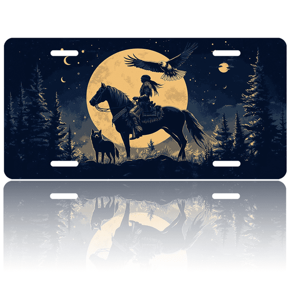 1 Pcs 2D Flat License Plate Covers & Frames, A Man on Horseback under For Decorative Front, Waterproof For Decoration Aluminum License Plate Covers & Frames Cover For Men Women, 12" X 6"