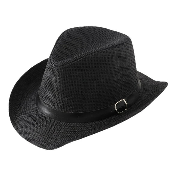 UJNDER Breathable Summer Sun Hats for Men Women Stylish Panama Straw Cowboy Hat with Wide Rolled Brim and for Outdoor Beach Casual Wear Black