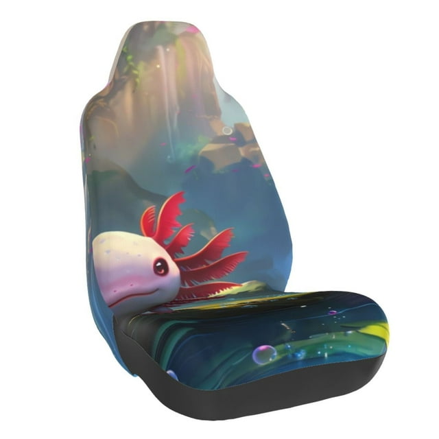 Wukai Pond Cute Axolotl Full Set Car Seat Covers with Soft Padding Universal Auto Front Seats Protector and Cushion Mat