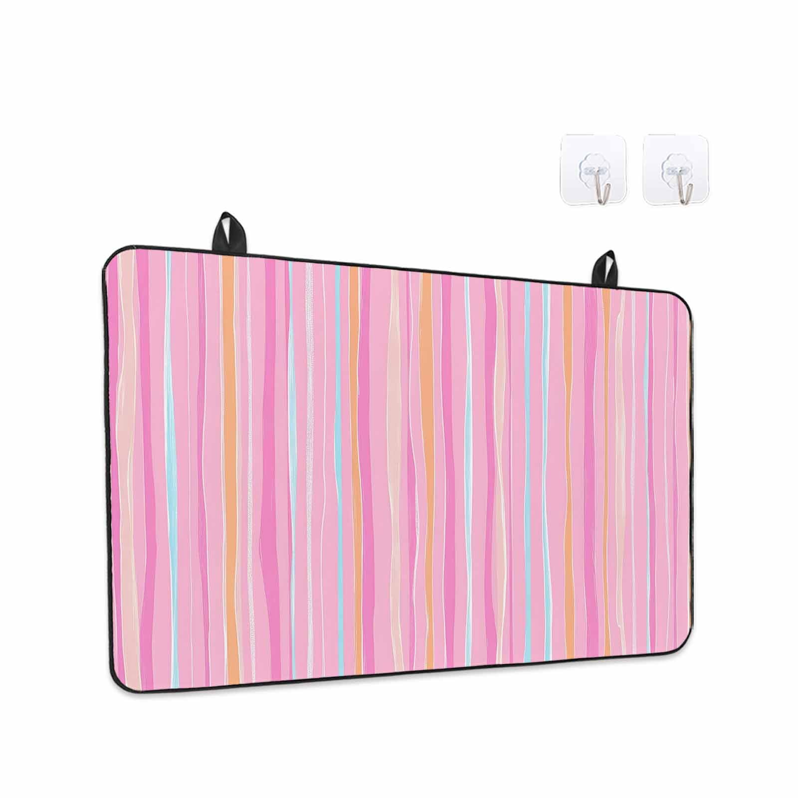 Pink Orange Blue Stripe Stove Top Cover for Electric Stove, Heat-proof & Non Slip Glass Top Stove Cover Protector, Modern Abstract Art Striped Farmhouse Kitchen Flat Cooktop Rubber Mat 24x21 Inches