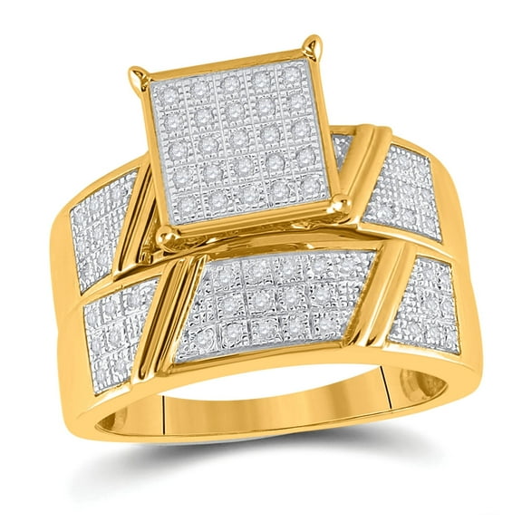 10K Yellow Gold His Hers Round Dia. Cluster Matching Wedding Set 1/3ctw, Women's Size: 5-10, Men's Size: 7-13