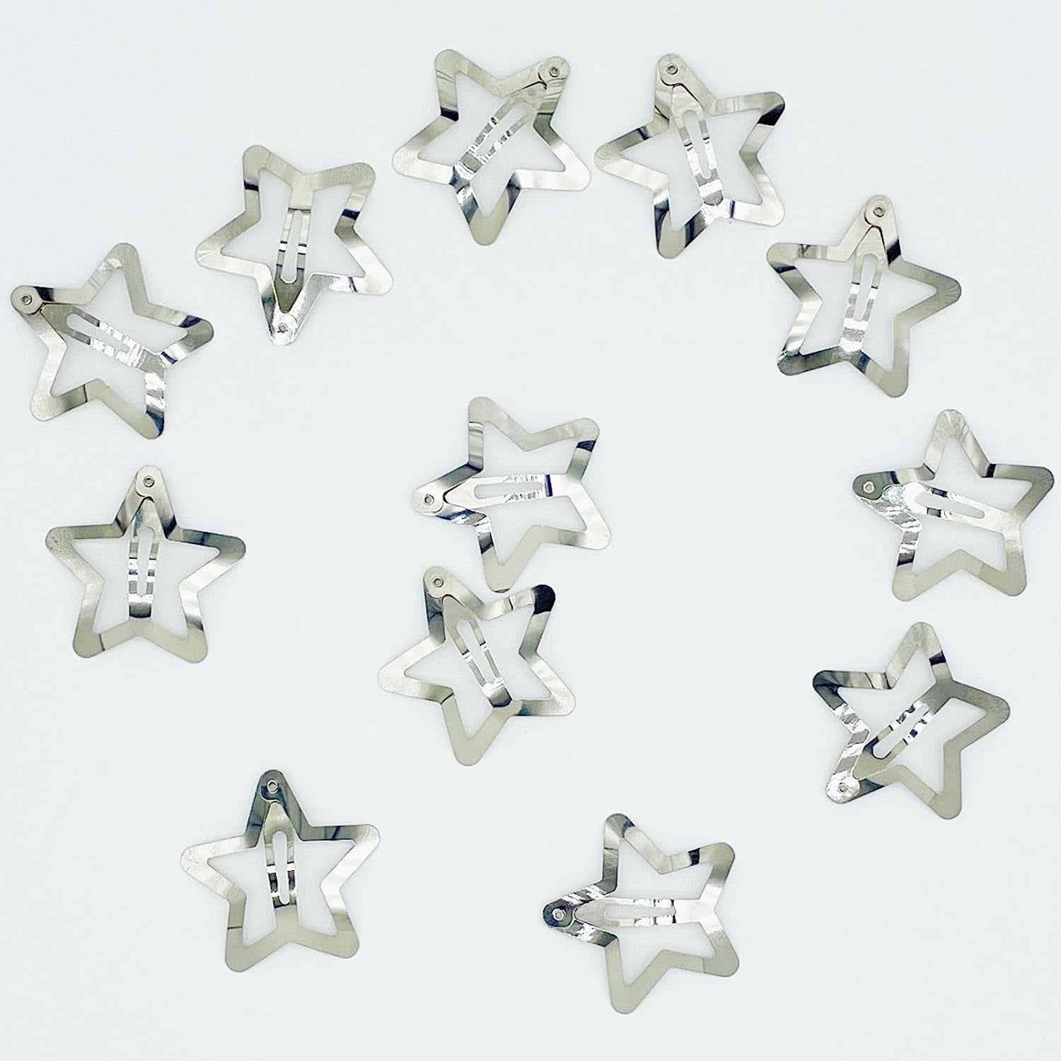Star Shaped Hair Clip Silver Metal Non Slip Barrettes 12 Pcs for Women/Girls（1.58 Inch）