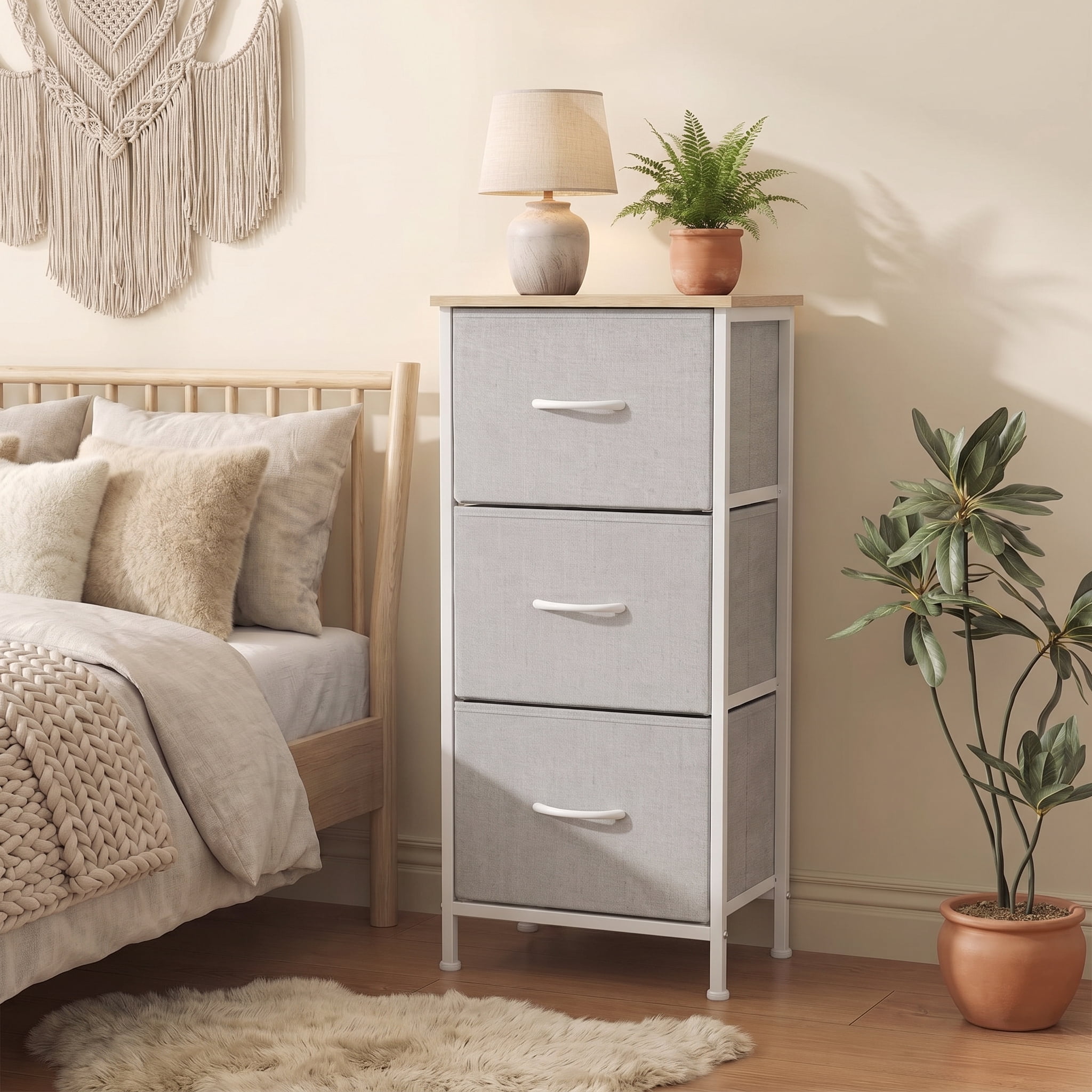 TrumanPick Fabric Storage Drawer Bedroom Dresser, Fabric Dresser for Closet, 3 Fabric Dresser with 3 Storage Drawers for Clothes, Living Room, Hallway, Entryway, Gray