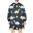 thumbnail image 2 of Wearable Oversized Blanket,DarkBlue Cartoon Dinosaurs Leaves Pattern Wearable Blanket Hoodie for Adults,Cozy Hooded Blankets with Super Pockets,Super Warm Fuzzy Pullover for Women & Men, 2 of 6