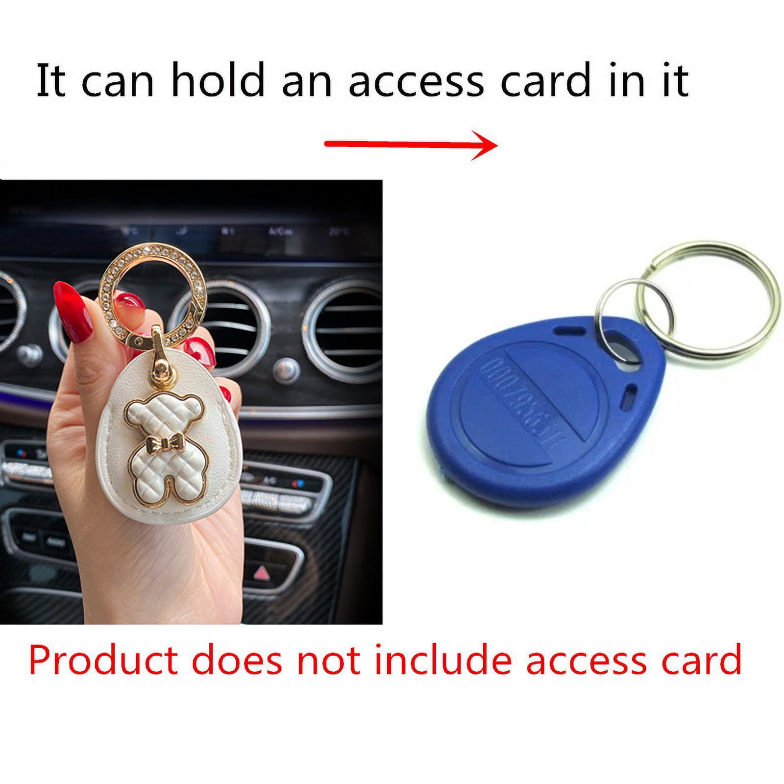 Leather Key Ring Personality Access Control Card Cover Bear Sticker Pearl Chain Keychain for Girl Woman Fashion Gift