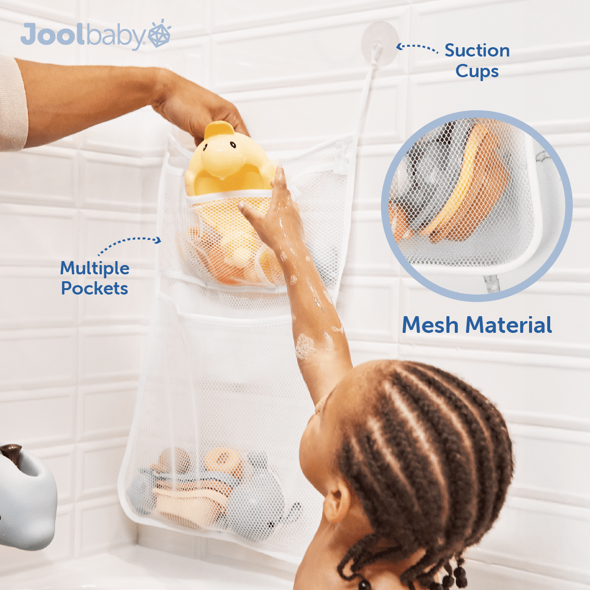 Jool Baby Tub Time Bath Organizer – Mesh Bathtub Toy Storage Bag with Suction Cups - White