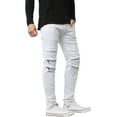 thumbnail image 3 of Ma Croix Mens Biker Jeans Distressed Ripped Zipper Straight Slim Fit Stretch Denim Pants, 3 of 6