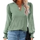 thumbnail image 2 of Blusa con volantes, manga abullonada, cuello en V, manga larga, color puro, tops de moda para mujer, 2 of 6