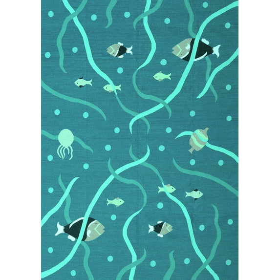 Ahgly Company Indoor Rectangle Abstract Turquoise Blue Contemporary Area Rugs, 8' x 10'