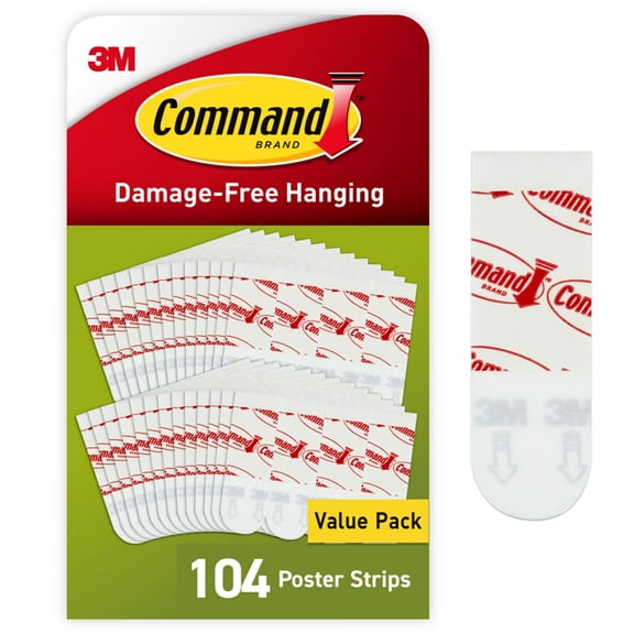 Command Poster Strips, White, Damage-Free Hanging Poster Hangers, 104 Command Strips
