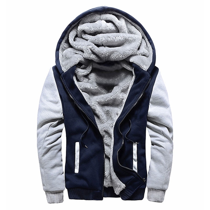 Men's Pullover Winter Jackets Hoodie Faux Fur Lined Sweatshirt Warm ...