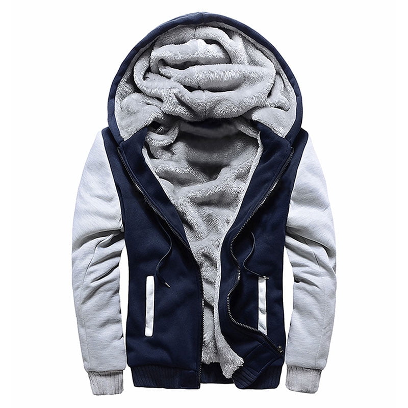 Men's Pullover Winter Jackets Hoodie Faux Fur Lined Sweatshirt Warm