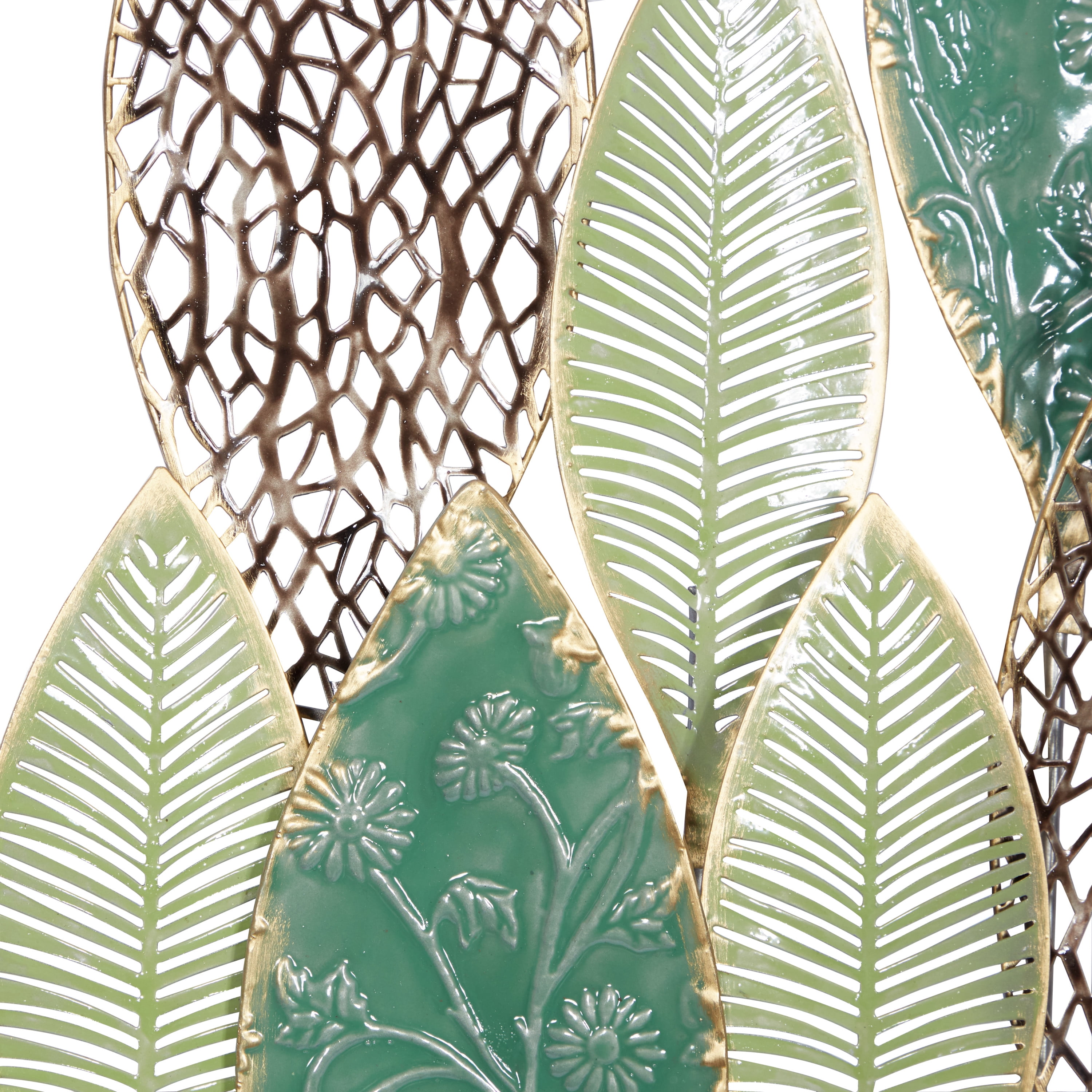DecMode Green Metal Tall Cut-Out Leaf Wall Decor with Intricate Laser Cut Designs