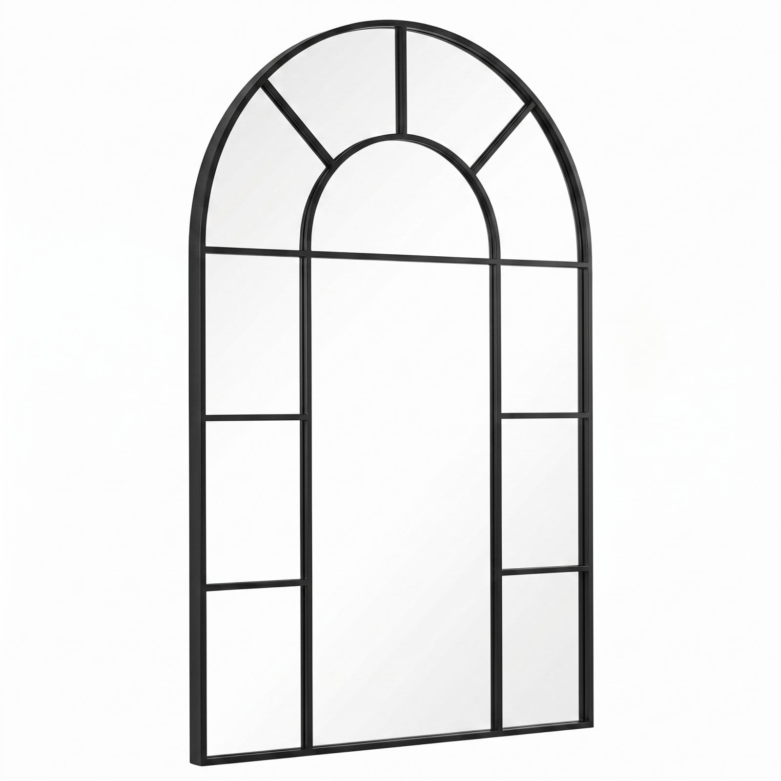 Gleamira 32"x48" Arched Bathroom Mirror Wall Mirror with Windowpane Wall-Mounted Leaning Mirror, Black