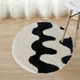 thumbnail image 5 of SDJMa 100% Cotton Tufted Bathroom Rugs Luxurious Plush Black and White Pattern Bath Mat Absorbent, Quick Dry, Spa Design Shower Room Décor, Circular 15.7" x 15.7", 5 of 6