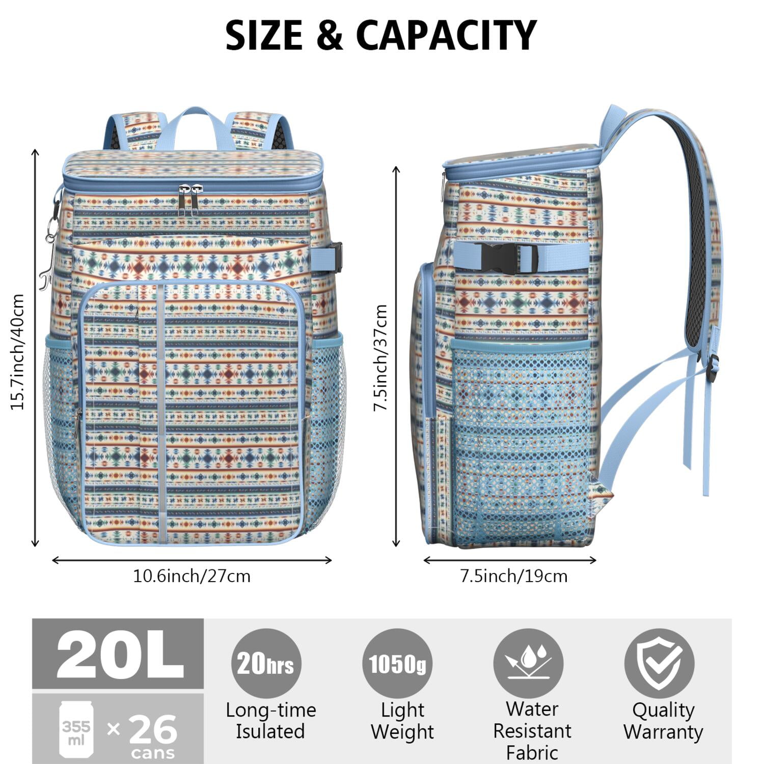 Travel Cooler Bag - Boho Bohemia Pioneer Flower Geometric Line Art Camping Beer Cooler Backpack with Bottle Opener- Waterproof Insulated Picnic Backpacks - Cooler Bag for Beach