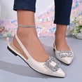 thumbnail image 5 of Miluxas Women Chunky Block Low Heel Pointed Toe Flats Shoes Slingback Buckle Rhinestone Crystal Party Cute Flats White 9.5(43), 5 of 9