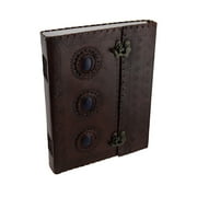 Large Triple Blue Stone Embossed Leather Bound Journal w/Double Swing Clasps
