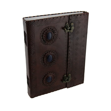 Large Triple Blue Stone Embossed Leather Bound Journal w/Double Swing Clasps