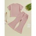 thumbnail image 3 of Bagilaanoe 3pcs Toddler Baby Girl Pants Set Short Sleeve Tees Tops + Flare Trousers 12M 18M 24M 3T 4T 5T Kids Casual Clothes, 3 of 8