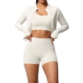 thumbnail image 5 of KHONTS 3 Piece Workout Sets for Women High Waist Seamless Shorts Crop Tops Jacket Gym Yoga Outfit Stretchy Sports Bra Set White XL, 5 of 5