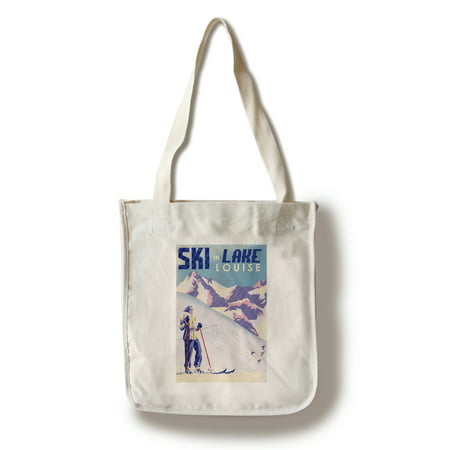 Ski in Lake Louise - Woman Skiing - Vintage Travel Poster - Lantern Press Artwork (100% Cotton Tote Bag -