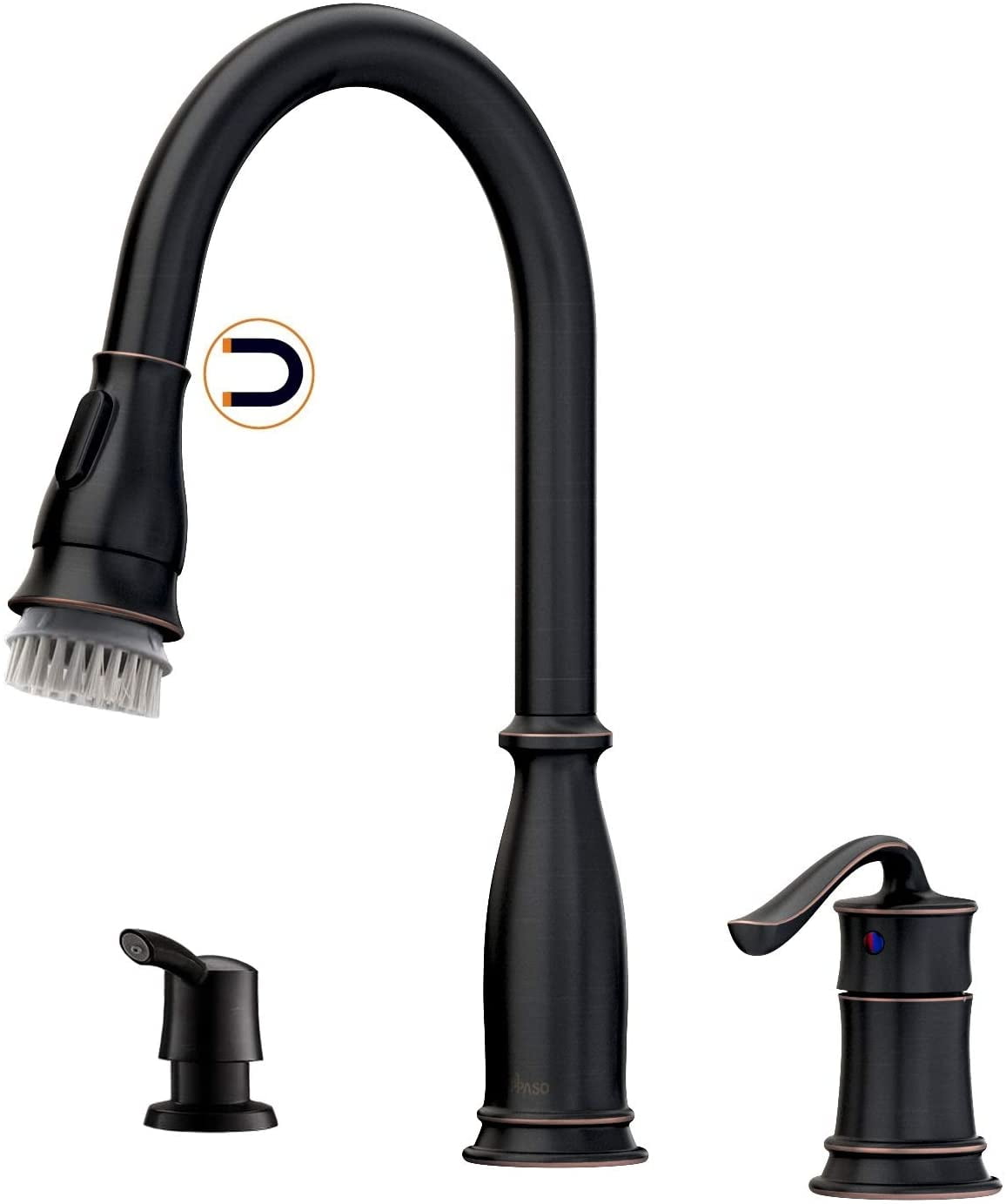 Appaso 3 Hole Kitchen Faucet With Magnetic Docking Sprayer Oil Rubbed Bronze 218orb Walmart Com Walmart Com