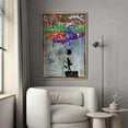thumbnail image 2 of Wall26 Framed Canvas Wall Art Little Girl Tagging Banksy Graffiti & Street Art Urban Architecture Cityscape Grunge Dark Print Hip-pop Style Abstract Art Decor for Bedroom/Office - 16"x24" Natural, 2 of 5
