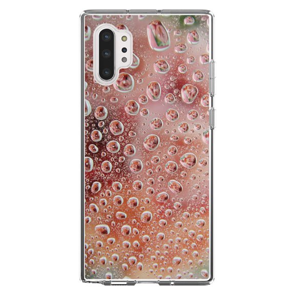 DistinctInk Clear Shockproof Hybrid Case for Galaxy Note 10 PLUS (6.8" Screen) - TPU Bumper, Acrylic Back, Tempered Glass Screen Protector - Red Water Droplets Glass