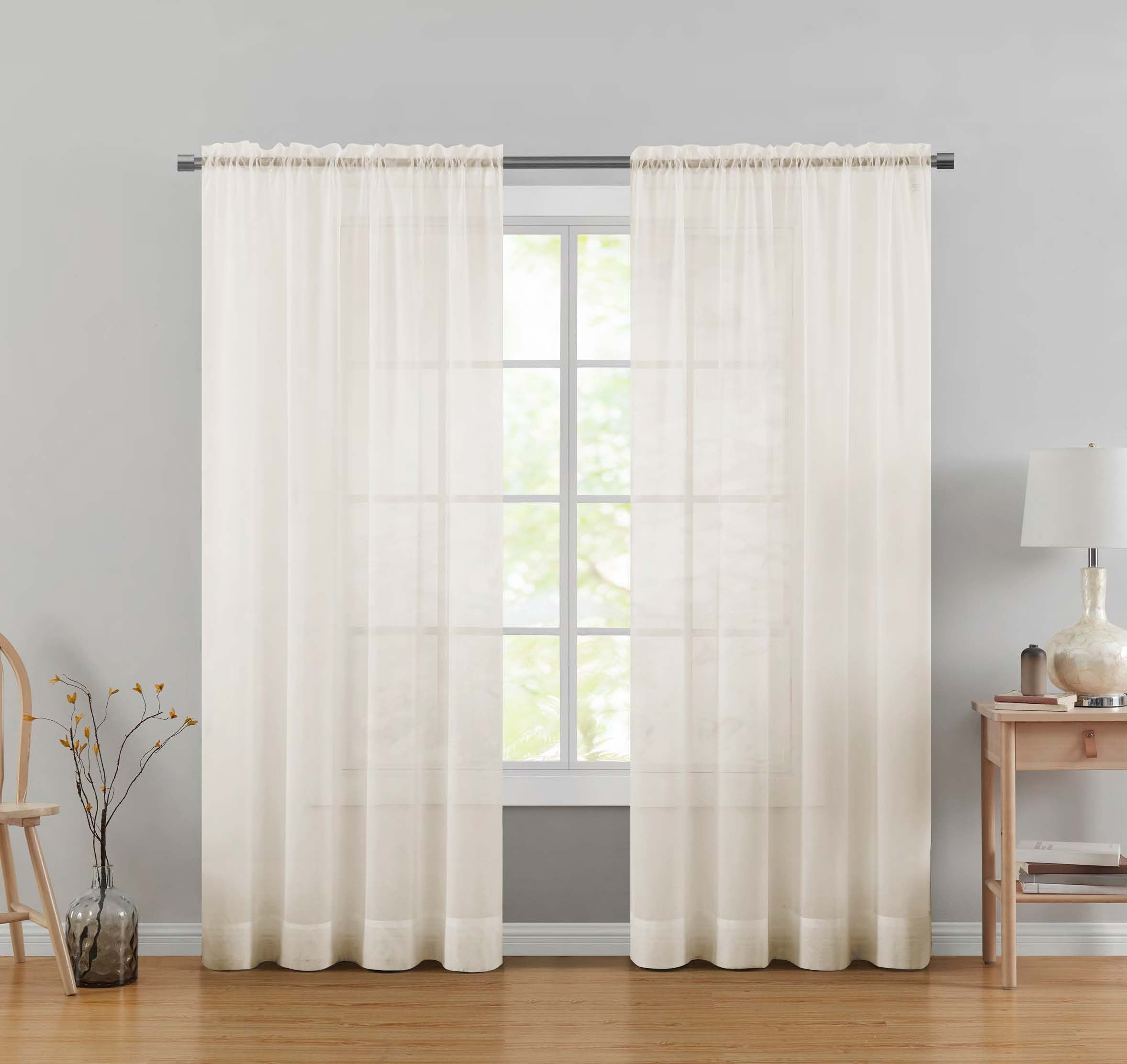 (2 pack) Mainstays Marjorie Sheer Voile Curtain, Single Panel, Ivory, 59" W x 84" L