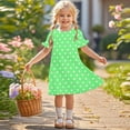 thumbnail image 2 of Fesfesfes Girls'Summer Solid Color Short Sleeve Crew Neck Elastic Waistband Dress with Pockets Casual Comfortable Cotton Blend Dress for Kids(Green#1,11 Years), 2 of 9