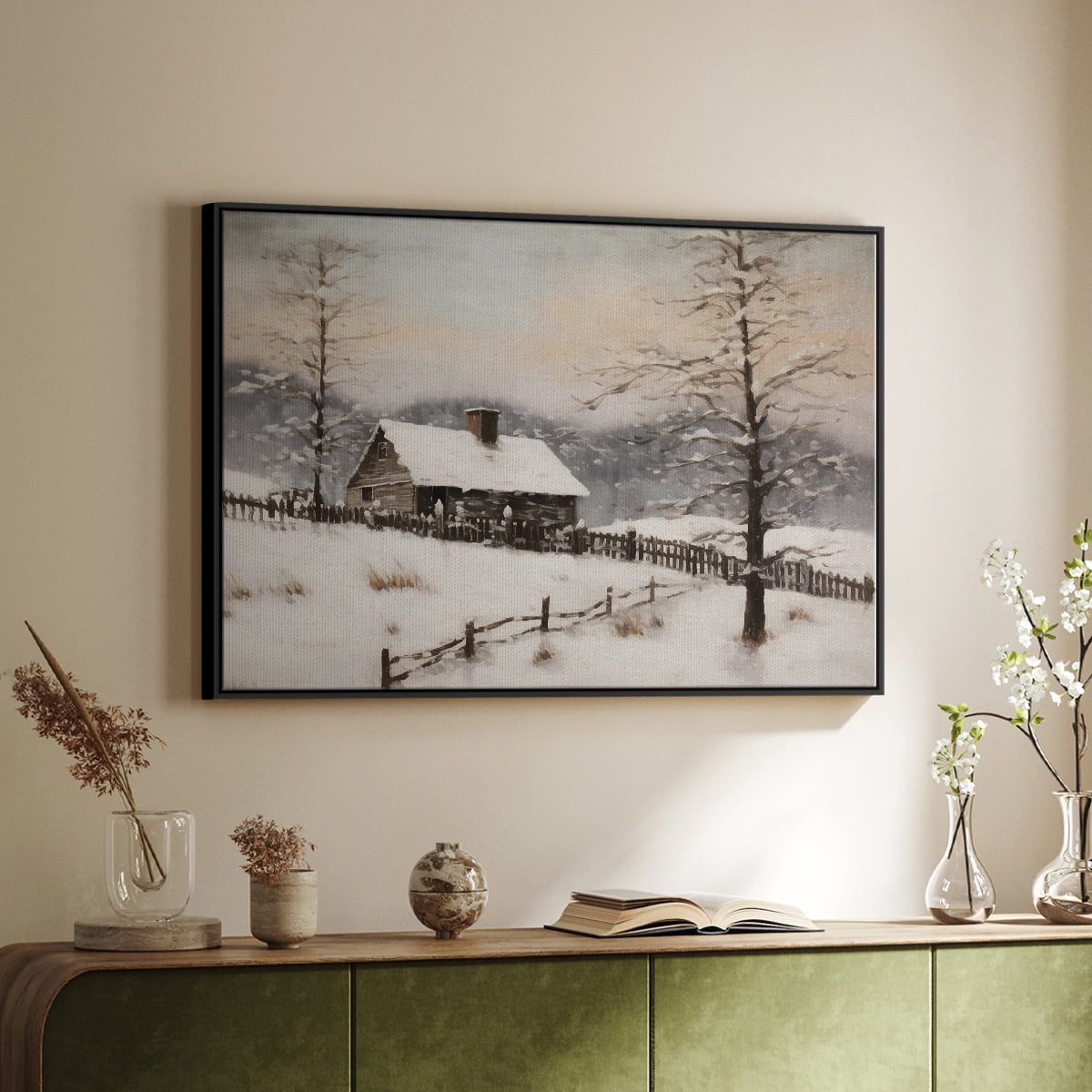 Vintage Landscape-II By Wexford Home Framed in Black Wood Gallery Wrapped Canvas 25 in. x 37 in.