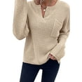 thumbnail image 1 of Innerwin Chandails Tricotés Manches Longues Chandail pour Femme Travail Col en V Maille Chandail Beige TP, 1 of 7