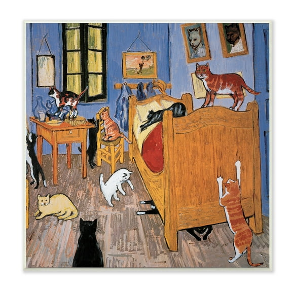 Stupell Industries Cats in The Bedroom Classic Painting Parody,12 x 12,Designed by Chameleon Design, Inc.