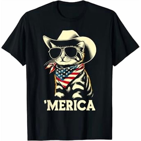 USA 'Merica Cat 4th of July Men Women Kids Funny Patriotic T-Shirt